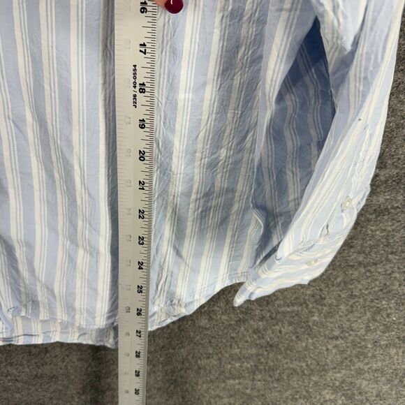 A New Approach Shirt Women XL Blue Striped Button Up Collared Long Sleeve Cotton - Picture 6 of 7